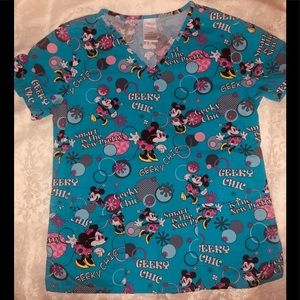 Disney Minnie Mouse “Geeky Chic” Women’s Scrub Top – V-Neck